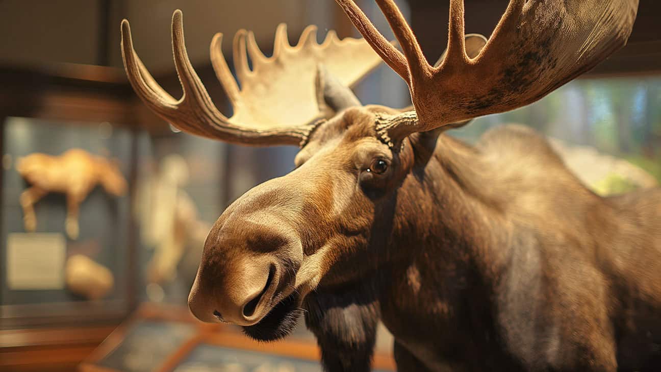 A close up of a moose featured in Beavers Bend Wildlife Museum.