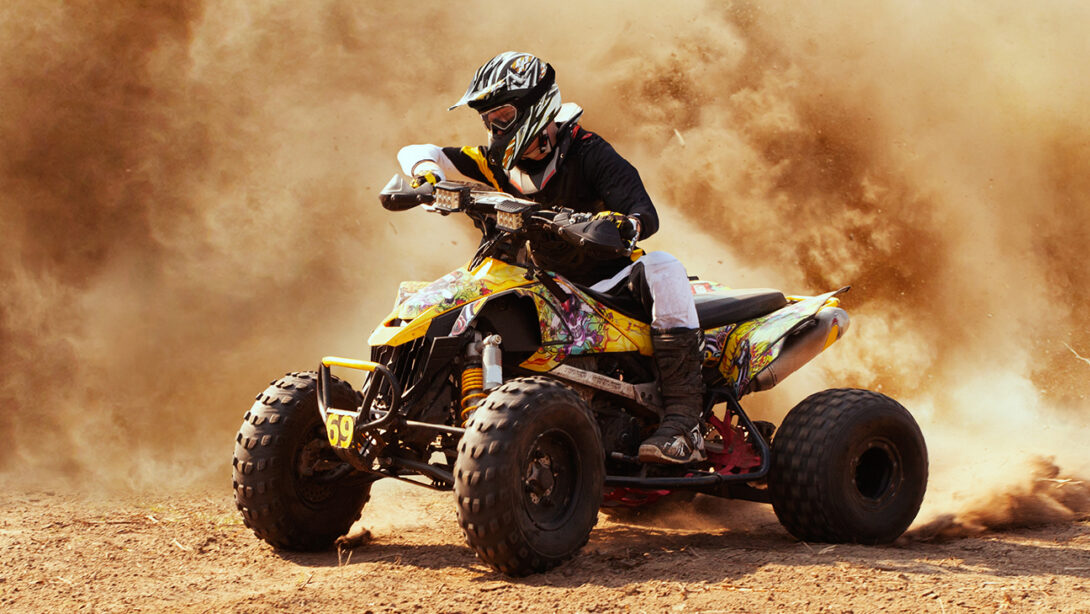 A four wheeler turning circles.