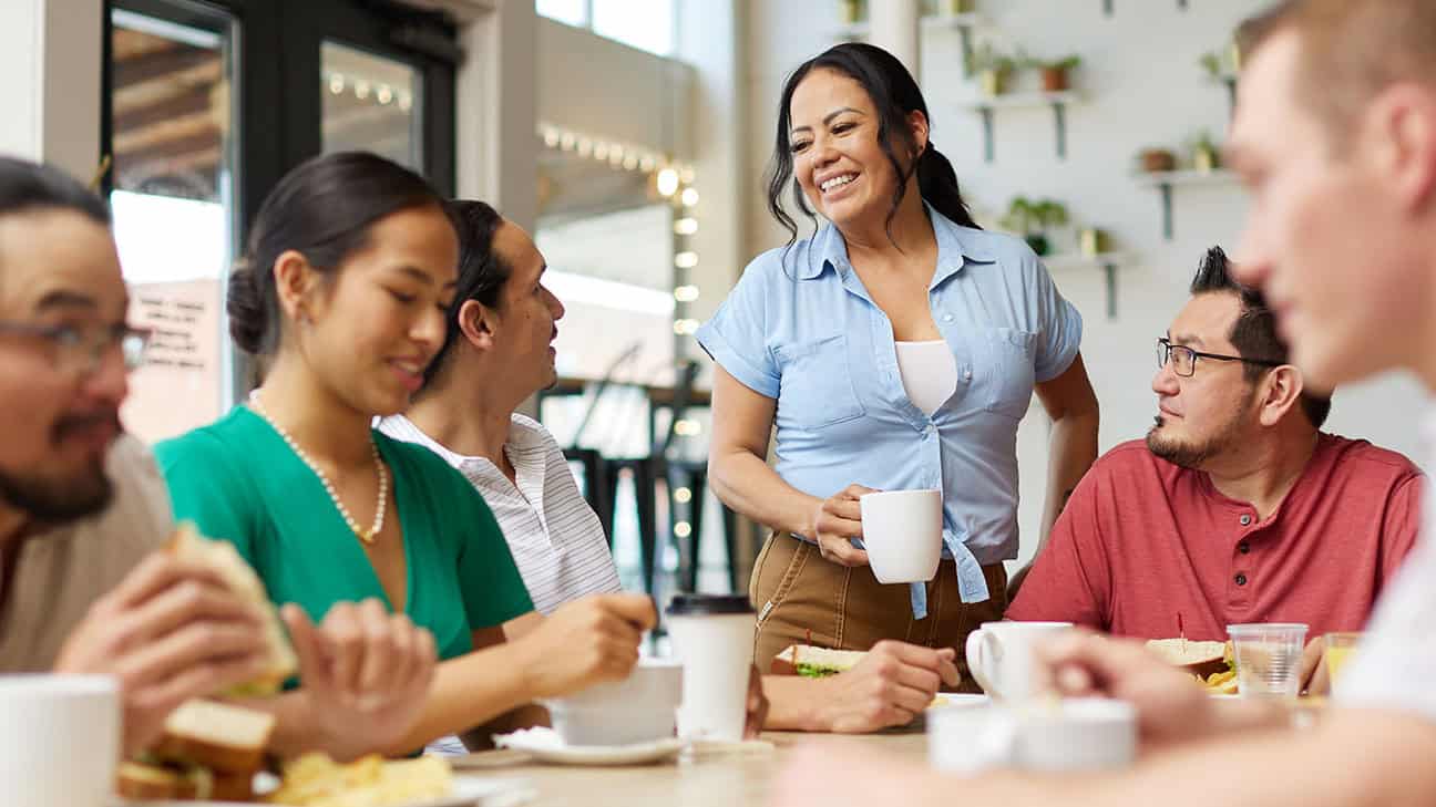 A group of friends at a coffee shop.